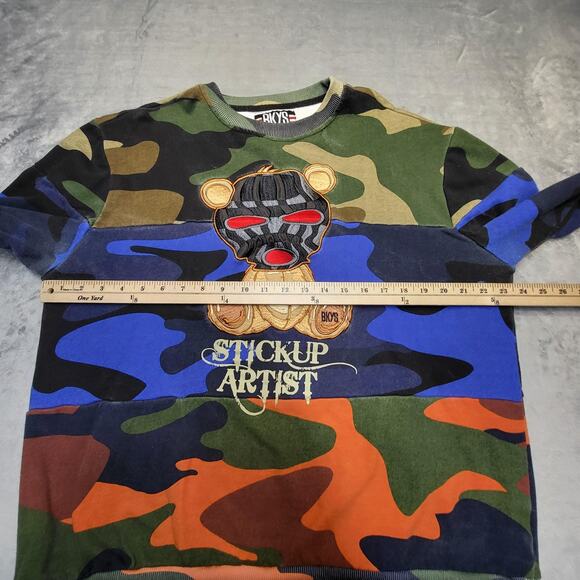 BKYS Sweatshirt Mens 2XL Camo Crewneck Stickup Artist Bear Embroidered Graphic - Picture 7 of 9